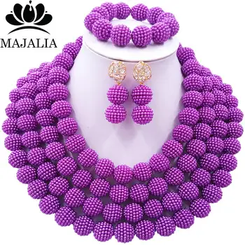 

Majalia Classic charming Nigerian Wedding African Bead Jewelry Set Purple Crystal Necklace Bride Jewelry Sets 4CB0013
