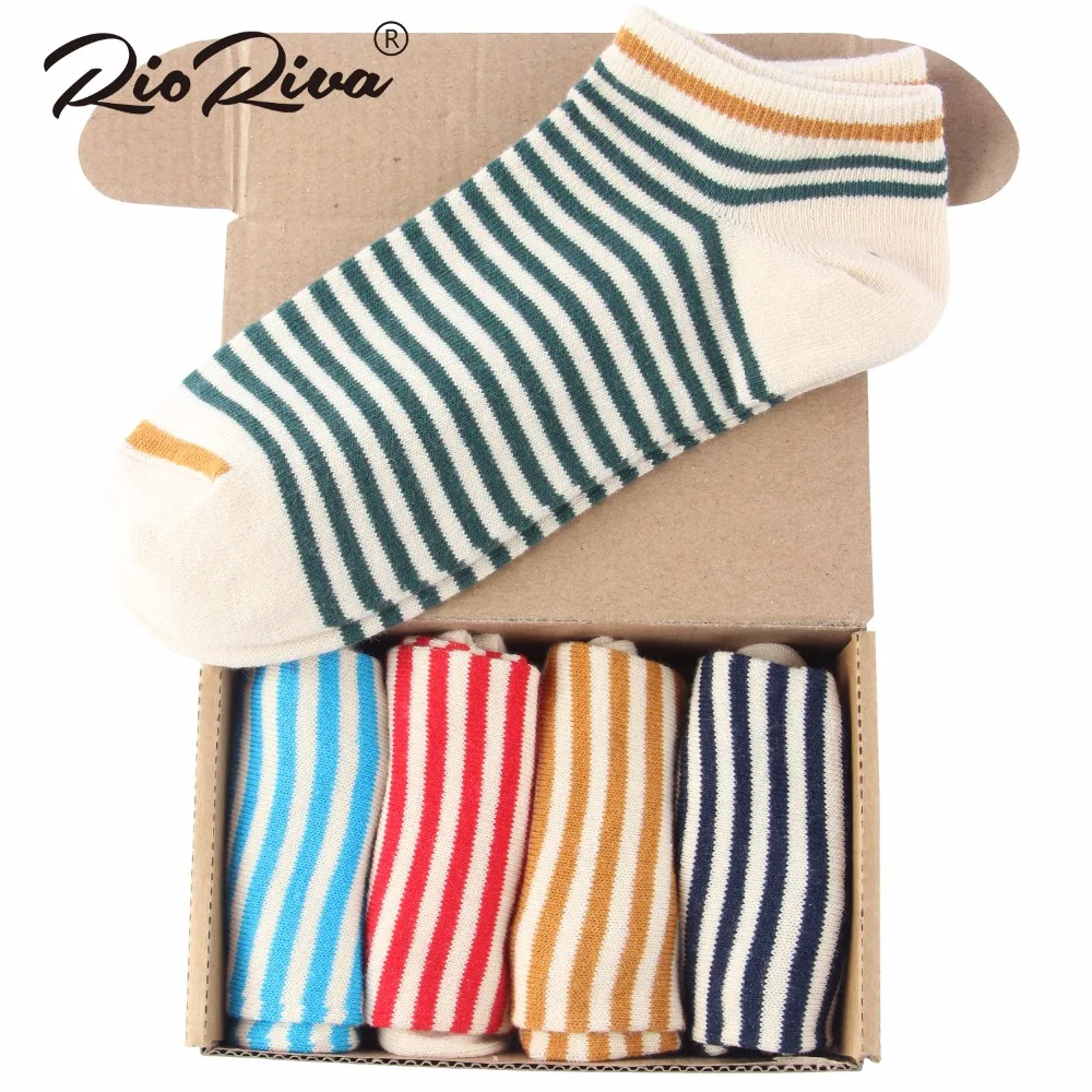 Goedkoop Rioriva Merk Geschenkdoos 5 paren partij Streep Grappige Vrouwen Sokken 2017 Fashion Cool Katoen Enkel Chaussette Art Harajuku Gratis Verzending