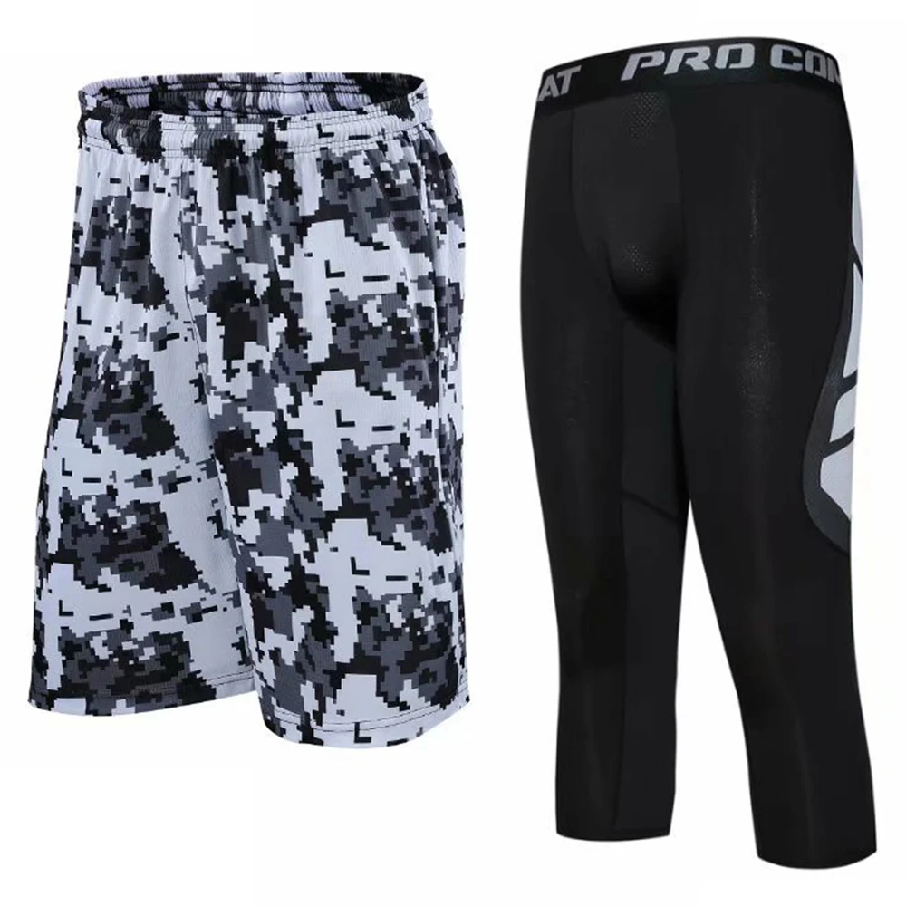 Уличные тренировочные дышащие баскетбольные шорты для мужчин свободные повседневные спортивные шорты для бега фитнес с карманом мужские шорты наборы - Цвет: Gray Shorts Set