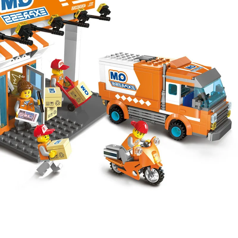 City Series Super Express Station Courier Figures Building Blocks Compatible Legoings City Express Truck Car Toys for Children