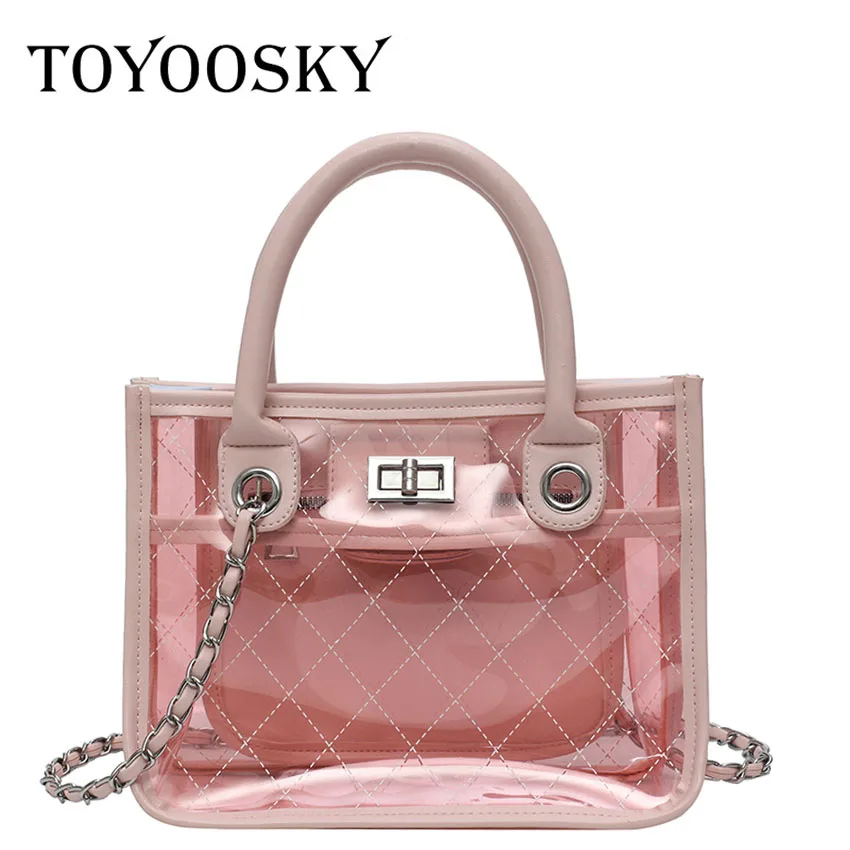 

TOYOOSKY Summer Beach Handbags Women Hologram PVC Clear Transparent Tote Bag Famous Brand Quilted Ladies Crossbody Shoulder Bags