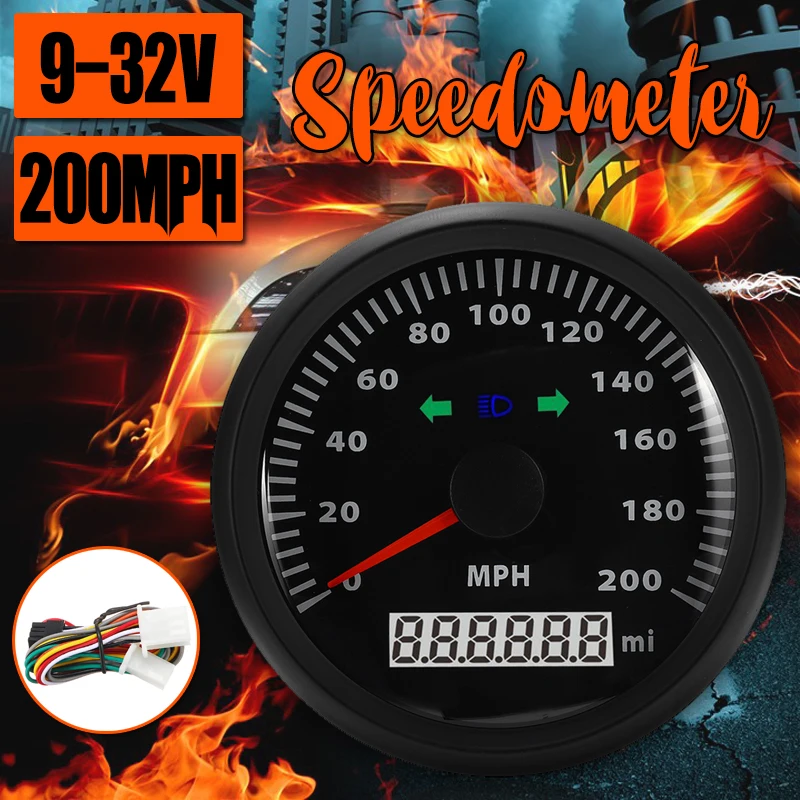 waterproof 200MPH Speedometer gauge Pointer display Odometer 85MM speed