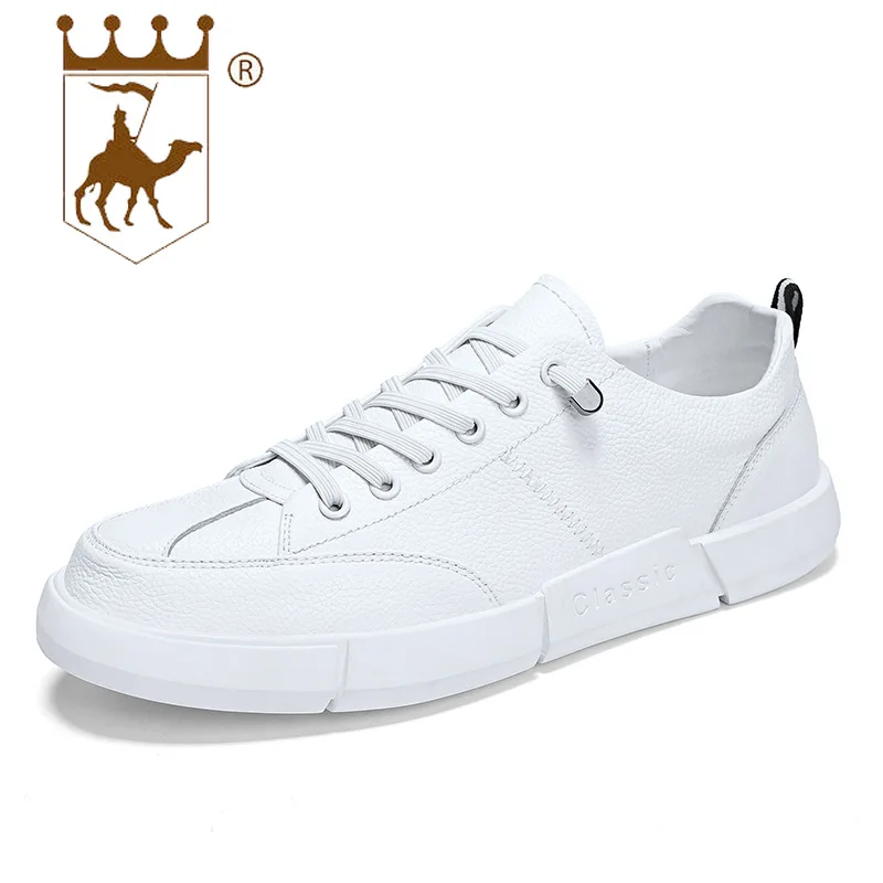 

BACKCAMEL 2018 Spring Autumn New Men's Vulcanized Shoes Leather Casual Shoes Lace-up Round Toe Black White Brethable Size39-48