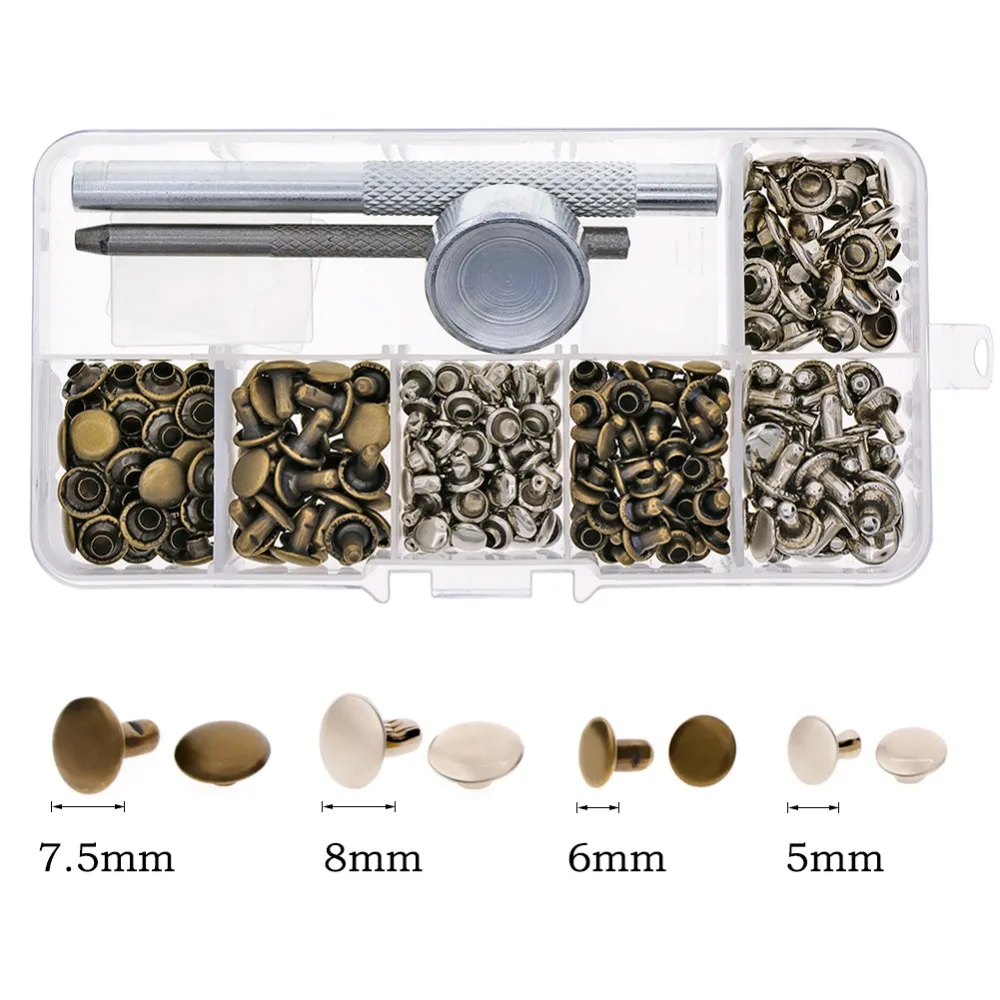 

120 Sets/Pack Leather Repairing Decor Rivets Tubular Metal Single with Fixing Tool Kit Decor DIY Sewing Repair