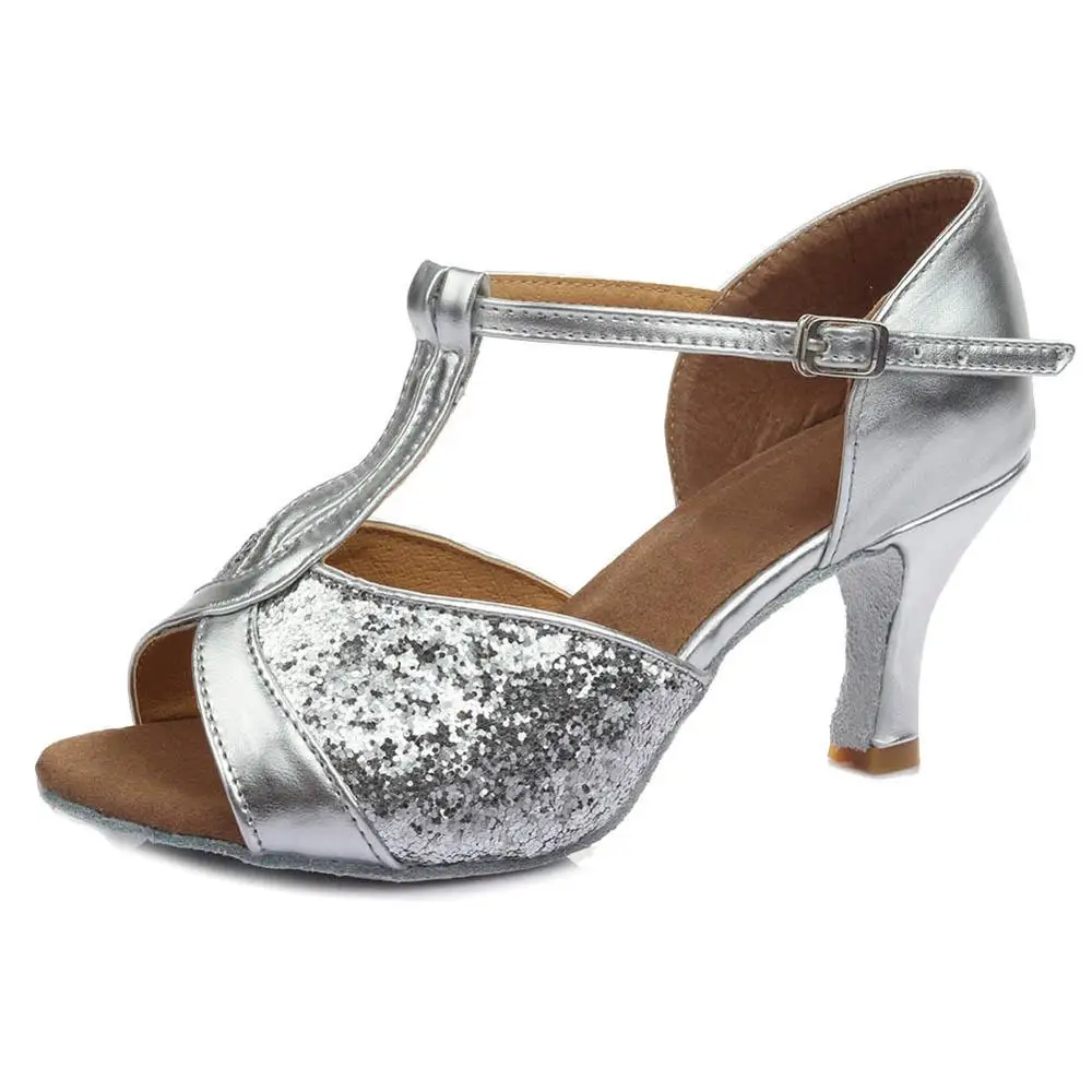 Новые Брендовые женские туфли для бальных танцев, танго, сальсы, латинских танцев, Каблук 5 см и 7 см - Цвет: Silver 7cm