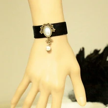 Готический ручной работы в стиле ретро Для женщин Jewelry черная бархатная лента Имитация Жемчуга Браслеты с подвесками браслет браслеты