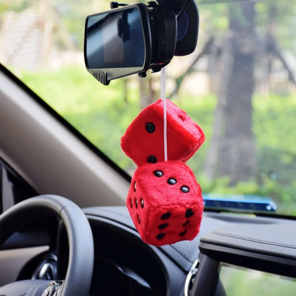 Car Pendant Colorful Plush Dice Automobiles Rear View Mirror Charms
