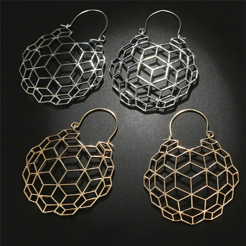 2019 Women Silver Stud Women Temperament Simple Retro Hive Hollow Pendant Orecchini Boucles D Oreille Femme Aretes De Mujer Y2# (6)