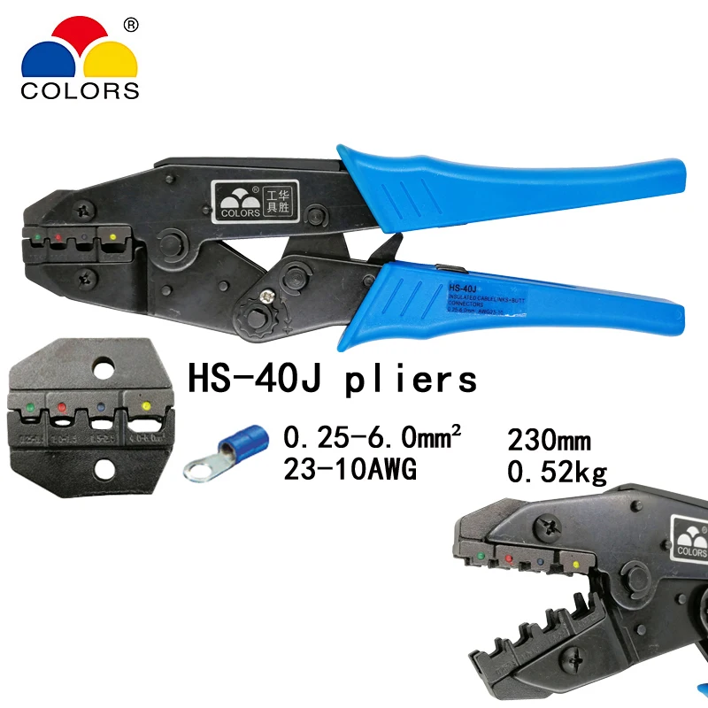 

COLORS HS-40J crimping pliers for insulated terminals and connectors self-adjusting capacity 0.25-6mm2 23-10AWG hand tools