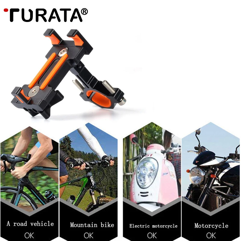 

TURATA Aluminum Universal Motorcycle Phone Holder With Stand Support Rearview GPS Bike Holder For Moto For iPhone 7 Plus Samsung