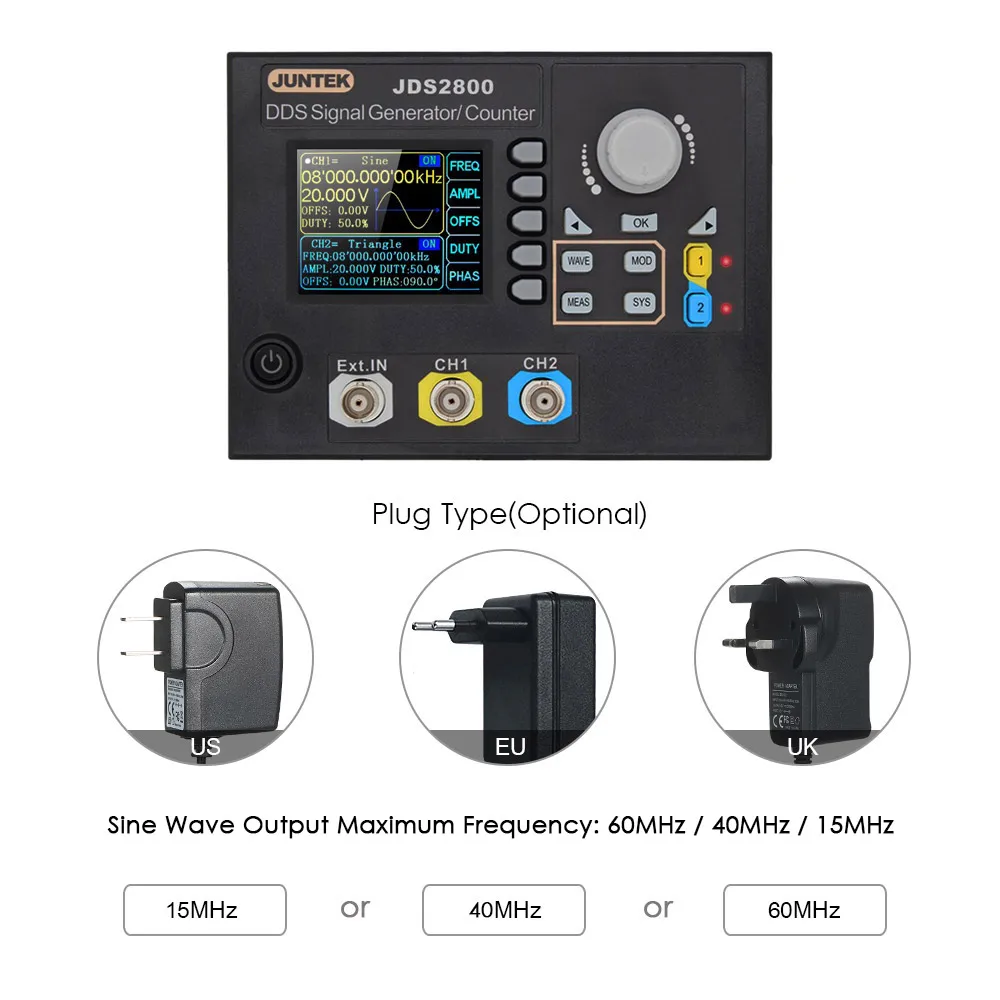 KKMOON JDS2800-60M генератор сигналов цифровой контроль двухканальный DDS функция частота генератора сигнала метр 60 МГц