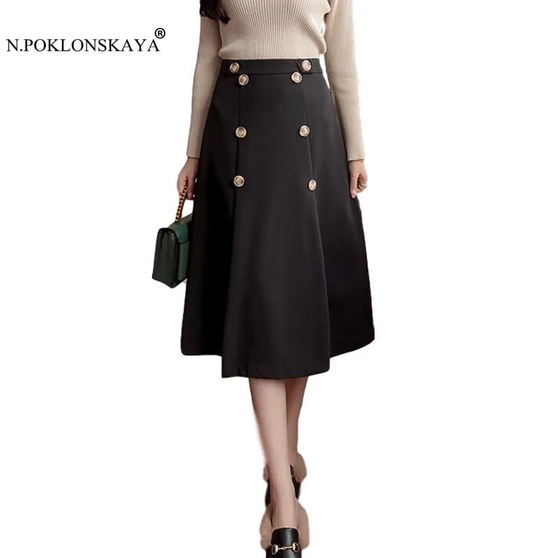 N.POKLONSKAYA 2017 Fashion Women Bottom Long Skirt Buttons Vintage