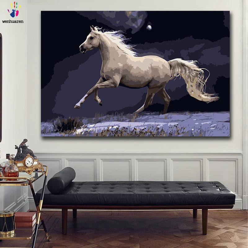 

DIY colorings pictures by numbers with colors Horse galloping White horse picture drawing painting by numbers framed Home