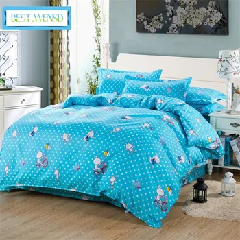 

BEST.WENSD Blue Refreshing Bedding set Cotton bed sheet+Quilt cover+pillow covers Wedding decorations duvet cover king size 2018