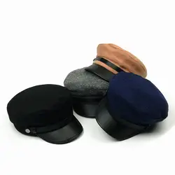 Армейская военная шляпа женская шляпа темно-синяя кожаная кепка зимняя шляпа для мужчин и женщин модные береты Плоская верхняя тень утка