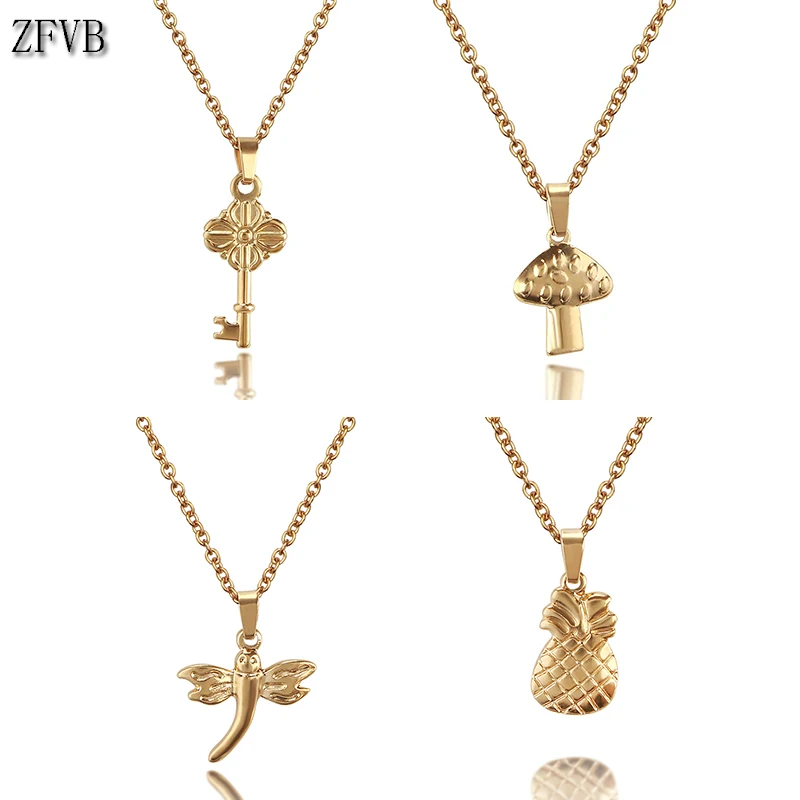 

ZFVB New Fashion Trendy Trendy Jewelry Dragonfly Dolphin Key Heart Necklaces for Women Stainless Steel Wedding Chokers Necklace