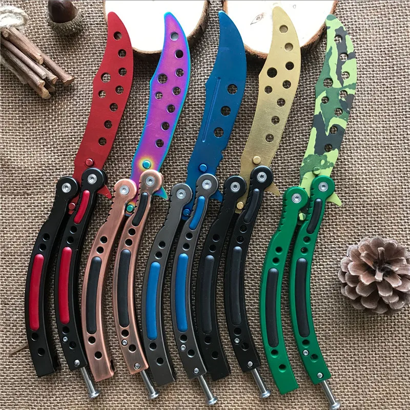 

CS GO Karambit folding Knife butterfly fade colorful color game knife dull blade no edge tool practice butterfly in knife