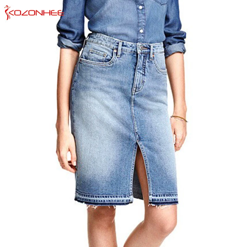 ファッションデニムスカートレディース 17 フロントスリット夏ジーンズスカートミディハイウエストの女性のスカート Denim Women Skirts Midi Skirtmidi Skirt Women Aliexpress