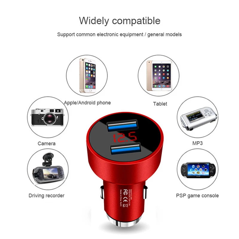 المزدوج USB شاحن سيارة 5 V 3.1A سريع الهاتف المحمول محول للشحن Universial سيارة-شاحن مع شاشة LED ل فون سامسونج غالاكسي