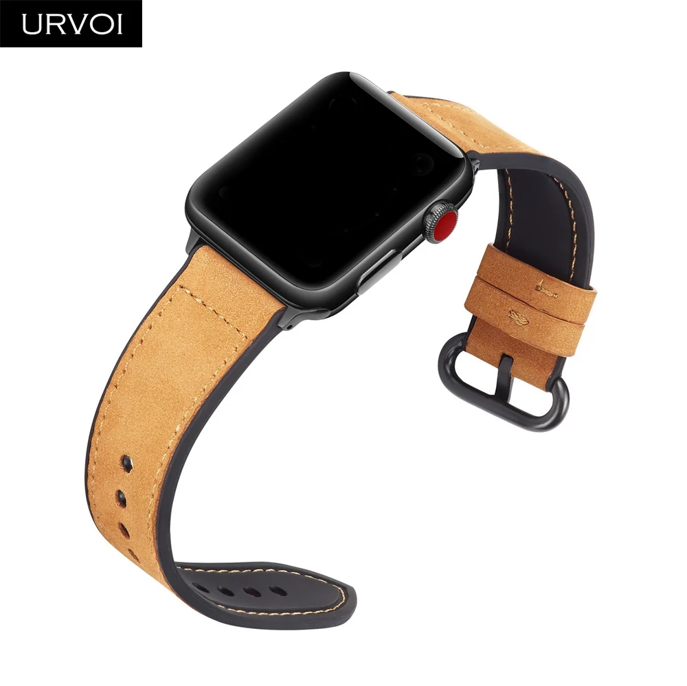 URVOI ремешок для apple watch series 5/4/3/2/1 Матовая Мягкая манжета Кожаный ремешок для наручных часов iwatch, комфортный Прочный классический пряжки дизайн