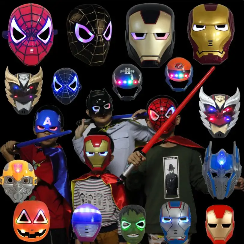 

LED Glowing Super Hero Mask The Avengers Spiderman Captain America Iron Man Hulk Batman Party Cosplay Halloween Mask Toy