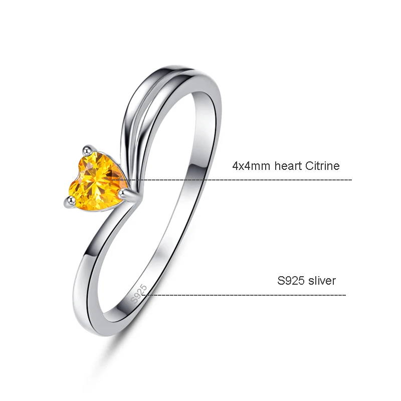 BONLAVIE Simple 925 Sterling Silver Rings for Women Yellow Crystal Forever Love Heart Finger Ring Original Jewelry Gift