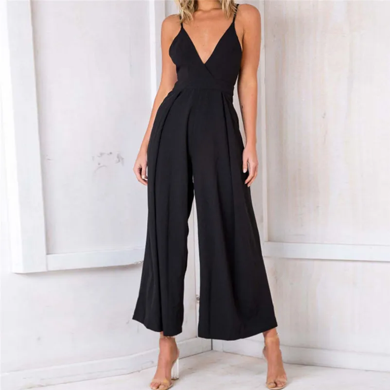 

NEW Fashion summer jumpsuit woman 2019 Boho V Neck Backless Jumpsuit Clubwear Bodycon Playsuit Romper pantaloni siamesi J28