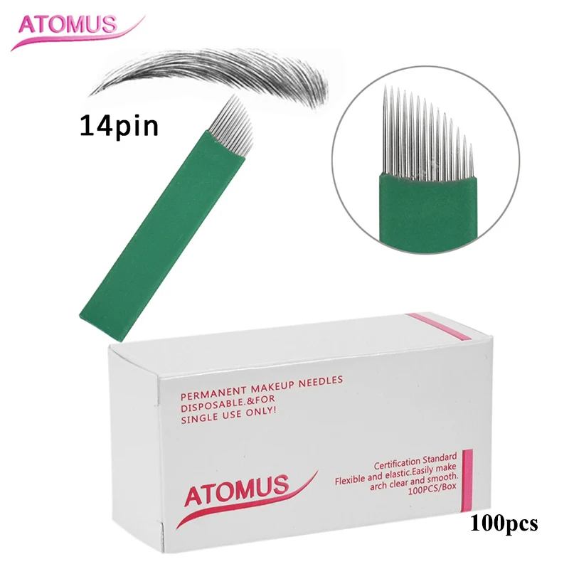 100 шт. Micro Blading 14 штифтов Tebori Frivolite Naalden Agulhas Microblading Caneta Para Sobrancelha игла для ручки Aiguille