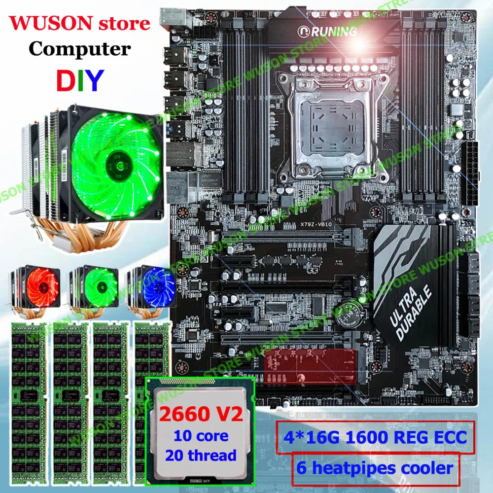 

Computer DIY Runing Super ATX X79 motherboard processor Xeon E5 2660 V2 memory 64G(4*16G) 1600 DDR3 REG ECC 6 heatpipes cooler