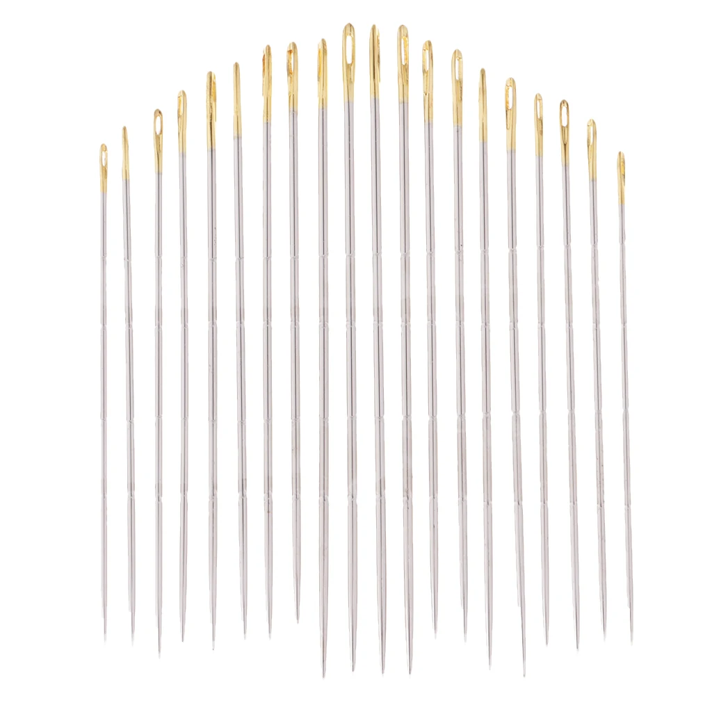20Pcs Thick Big Eye Steel Sewing Needles for Embroidery Hand Sewing	Assorted 0.5mm 0.6mm 0.7mm Dia