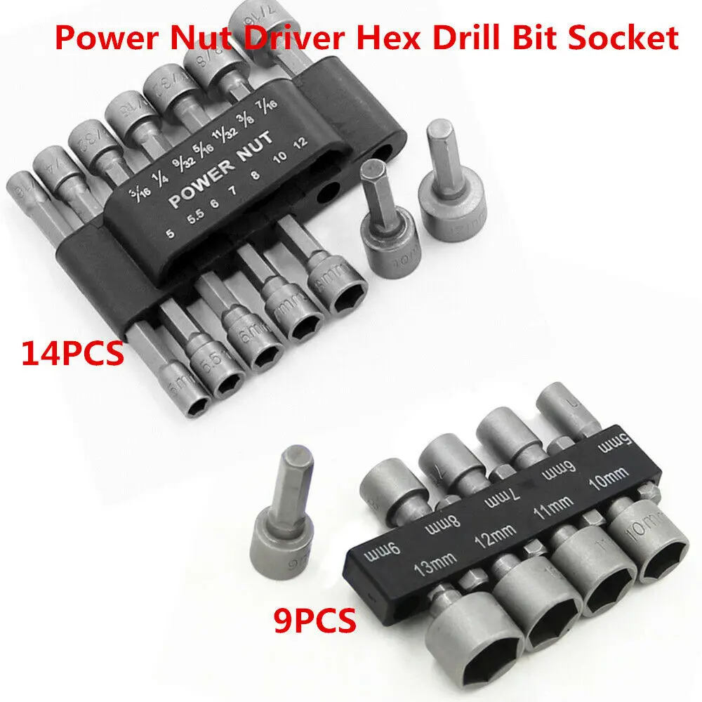 

9Pcs Power Nut Driver Hex Drill Bit Set Adapter Metric Socket Wrench Screw Tool for Professional Machine Repairing HG9722