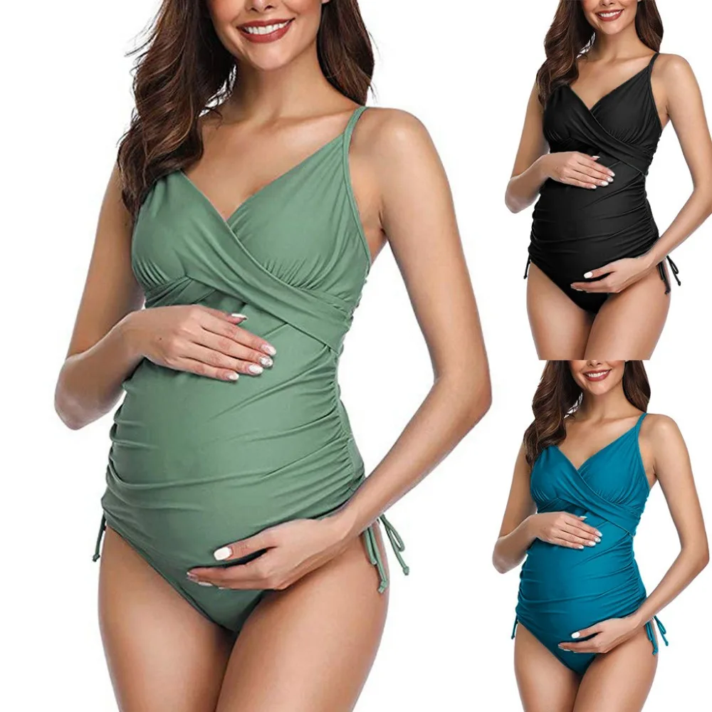 Летний купальник для беременных, Женский Одноцветный купальник бикини с принтом, пляжный костюм для беременных, купальный костюм, пляжная одежда для женщин