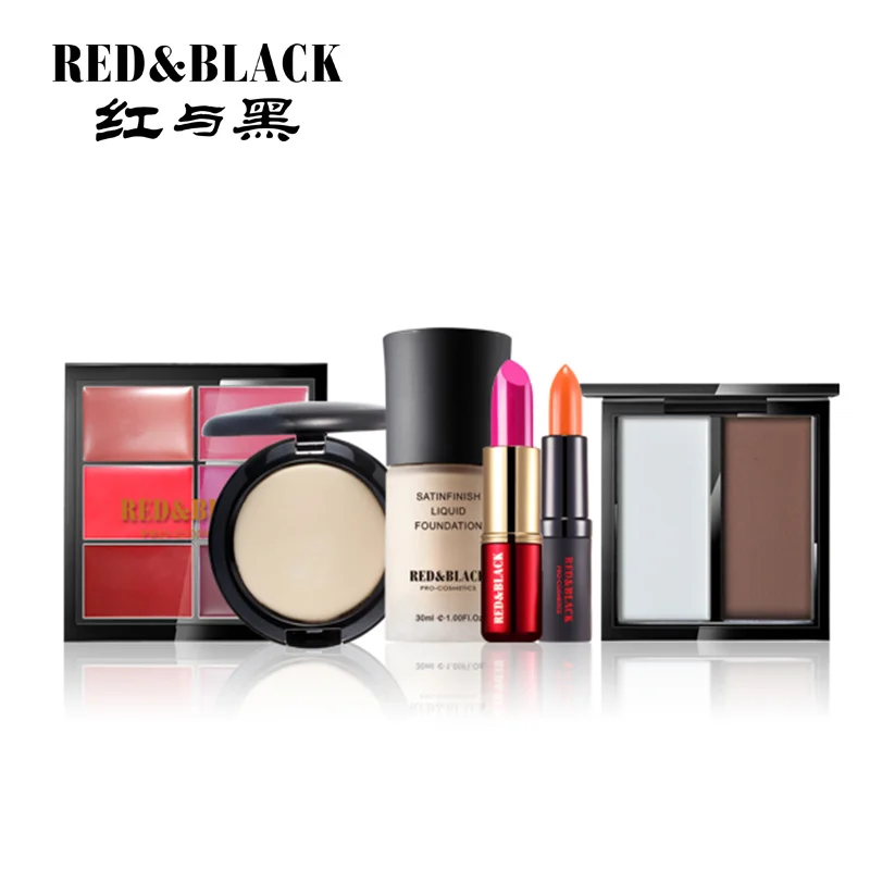

Red&Black Makeup Tool Kit 6PCS Cosmetics Including defuinition concealer foundation cream shadow powder lipstick makeup set