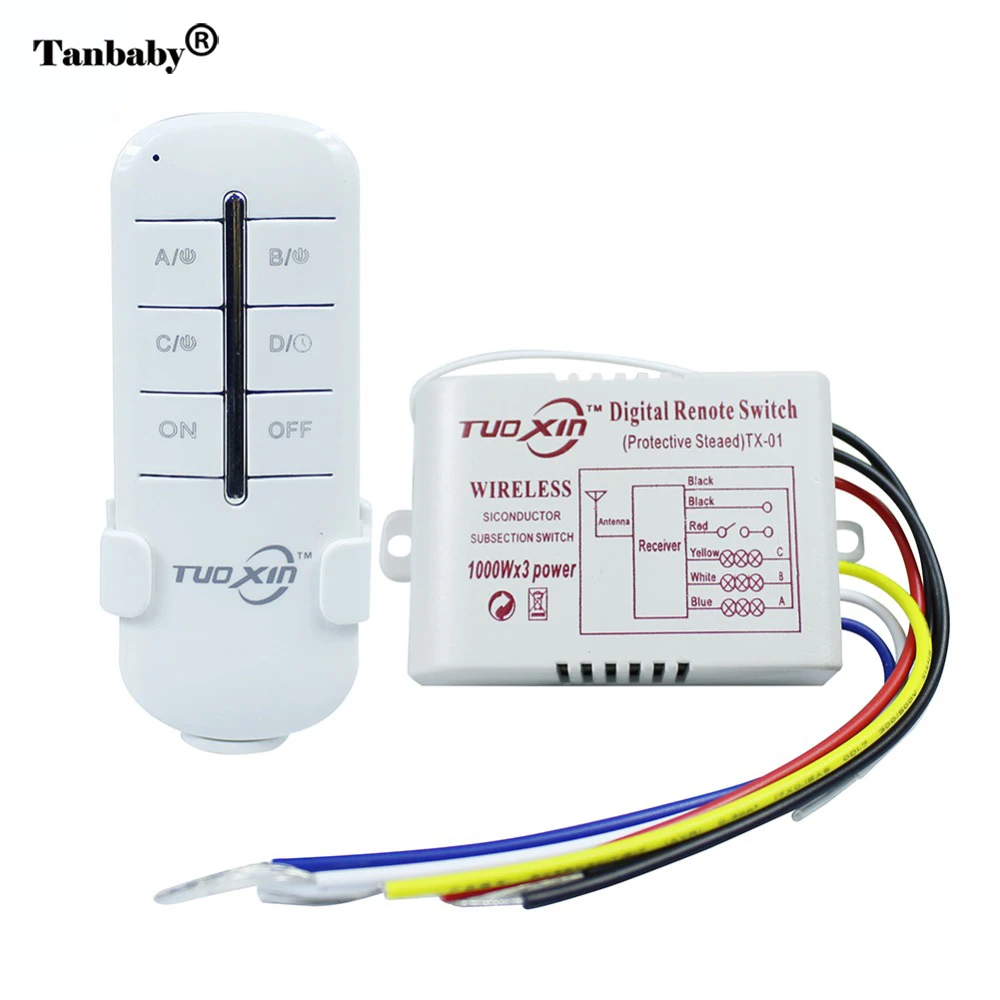 

1 Set 1 2 3 Ways LED Ceiling Panel Lamps Bulbs Digital RF Remote Controller Switch Receiver 220V Wireless Transmitter
