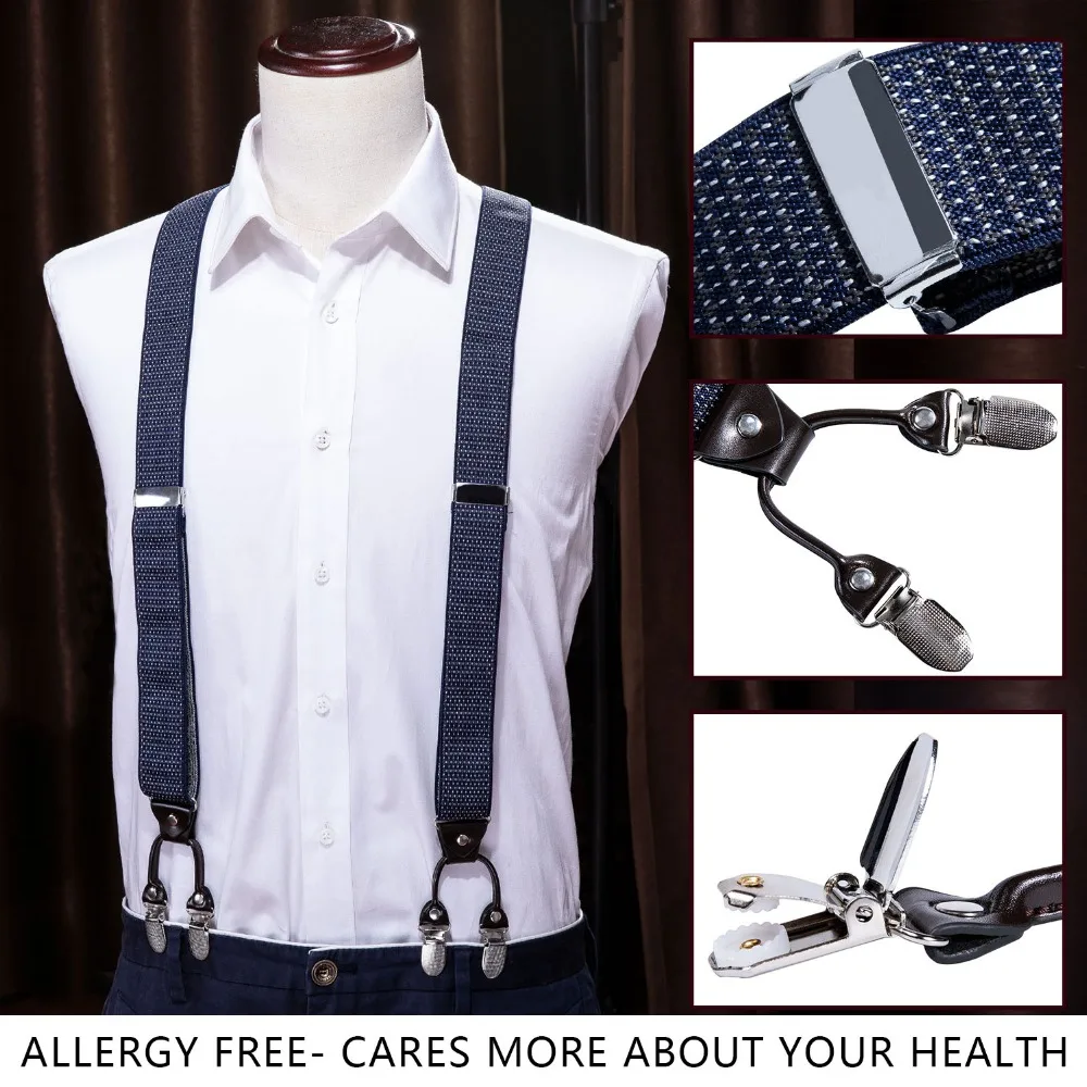 

Barry.wang Elastic Leather Suspenders 6 Clip Braces Vintage Men Women Suspenders For Skirt Trousers Wedding Suspensorio BD-1007