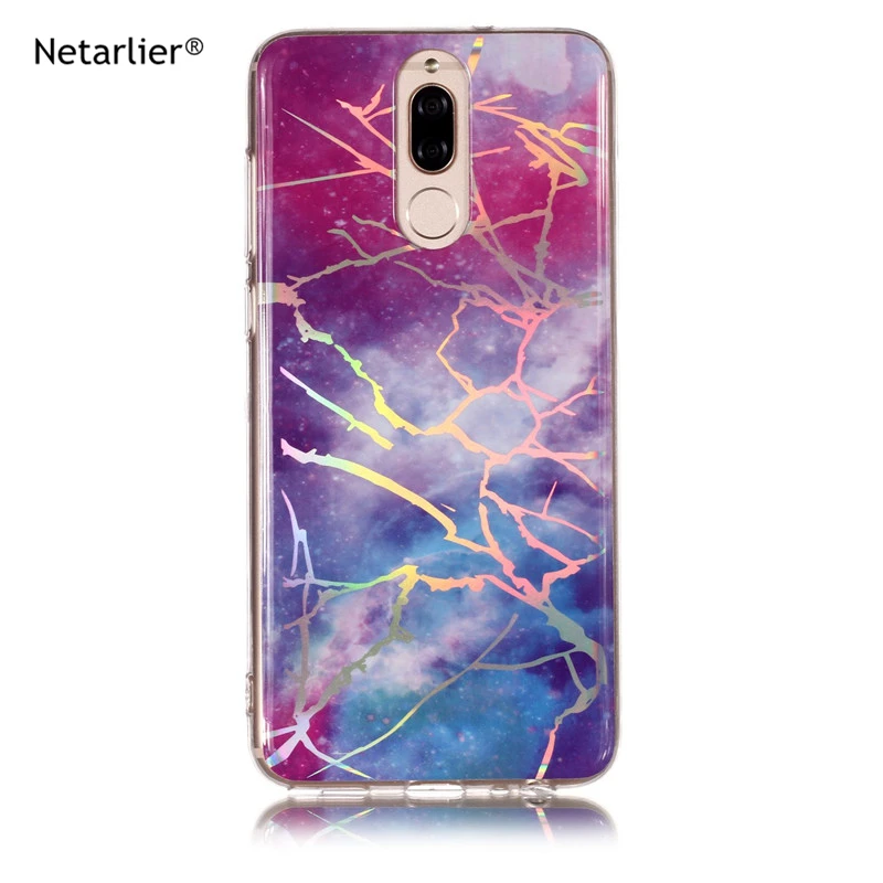 

Netarlier Case For Huawei Mate 10Lite Color Laser Pattern Marble IMD TPU Soft Case Glossy Back Cover Electroplating Bling Chrome