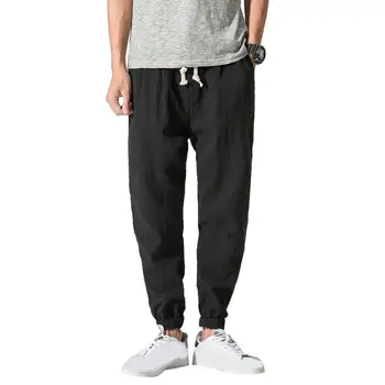 

Plus Size Solid Color Men Ankle Tie Harem Pants Drawstring Cotton Linen Trousers Wholesale