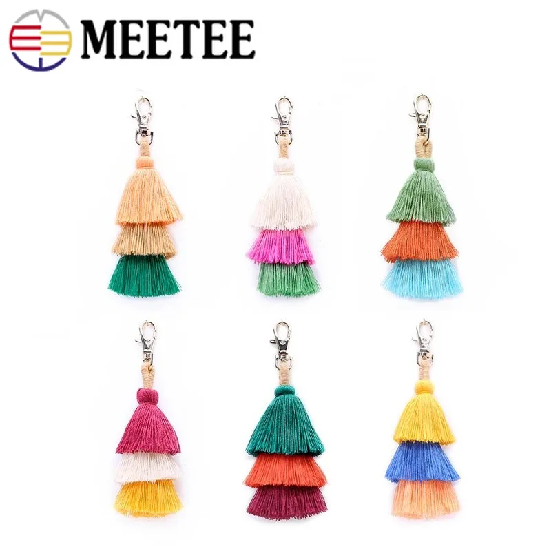 cheap 2pcs Meetee 15cm Creative Handmade Tassel KeyChain Buckles Key Ring Clasp Bags Clothing Pendant Decoration Accessories for Women