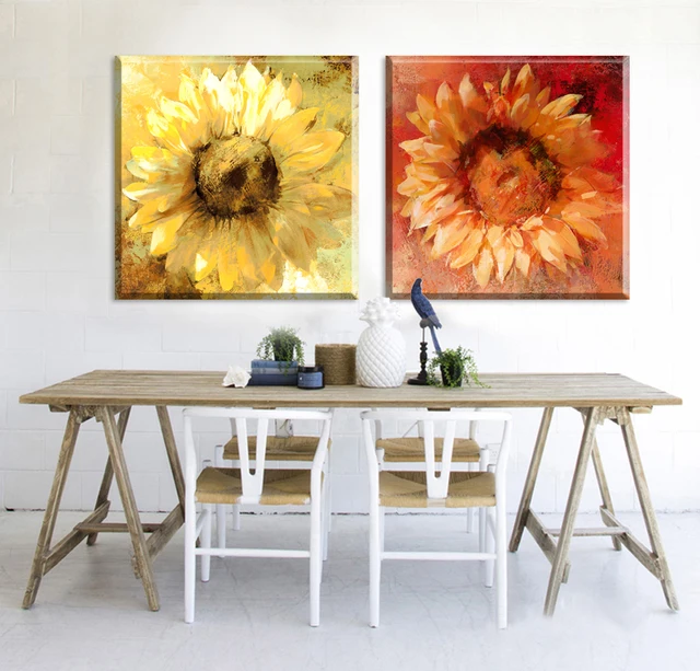 2 Piece Cheap oil Painting canvas art abstract Bloom sunflowers ... 2 Piece Cheap oil Painting canvas art abstract Bloom sunflowers ...