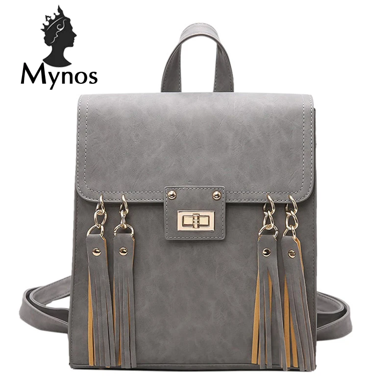 MYNOS Luxury Brand Designer Leather Big Capacity Women Backpack Travel School Backpack Bag For Teenage Girl