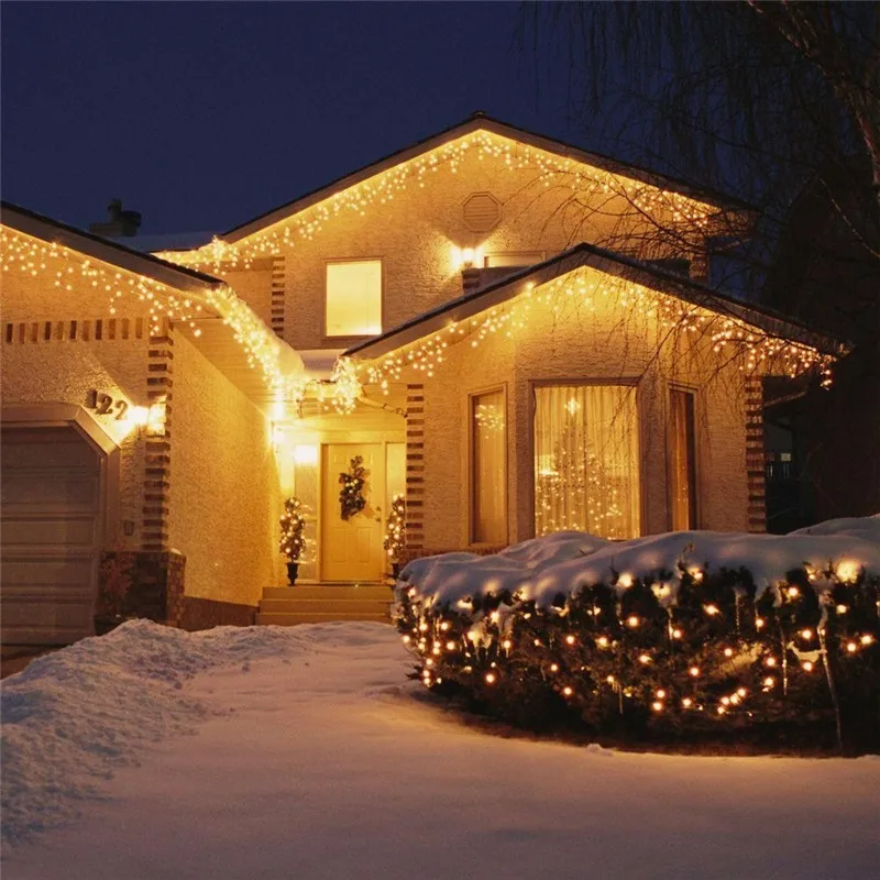 Рождественские огни, наружное украшение, 5 м, свисающие, 0,4-0,6 м, светодиодные занавески, сосулька, гирлянды, садовые, рождественские, вечерние, декоративные огни