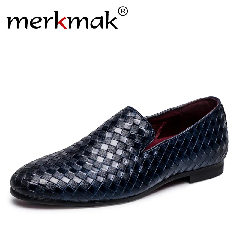 Merkmak 2018 Men Shoes luxury Brand Braid Leather Casual Driving Oxfords Shoes Men Loafers Moccasins Italian Shoes for Men Flats