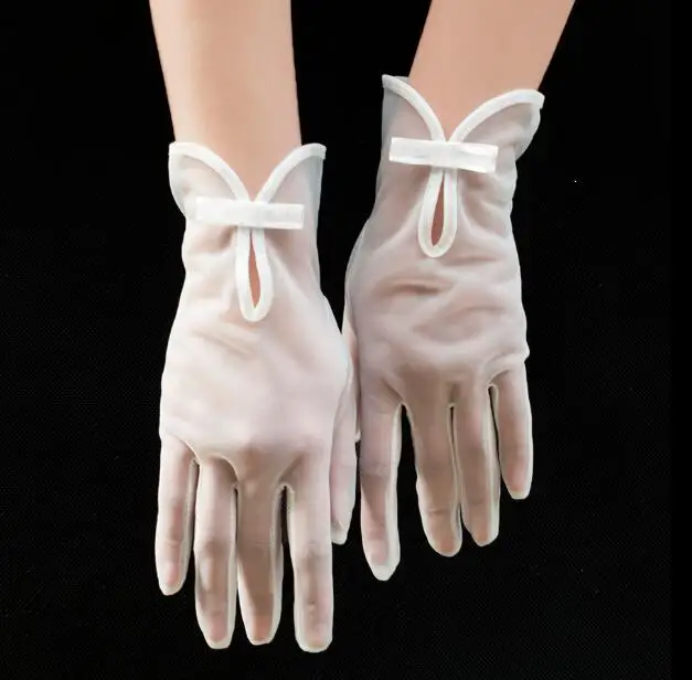 Women's elegant white color mesh glove female spring summer sunscreen transparent lace glove R1477