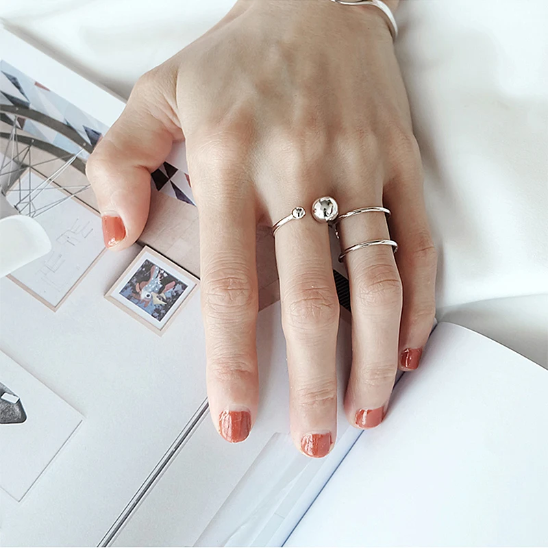 F.I.N.S S925 Серебряная бусина бусины кольца для женщин Открытые серебряные 925 женские кольца геометрические простые обручальные кольца Подарки
