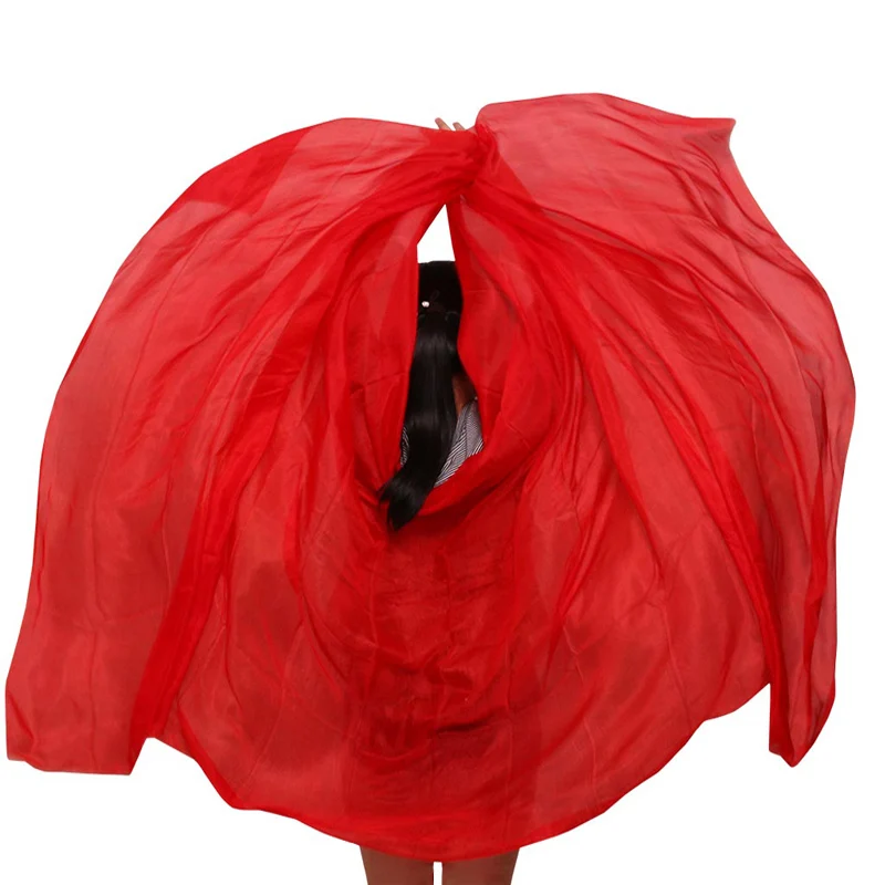 

100% Silk Stage Performance Dance Props Tie Dye Silk Veil Shawls Women Scarf Costumes Belly Dance Veils Red Color 250/270*114 cm