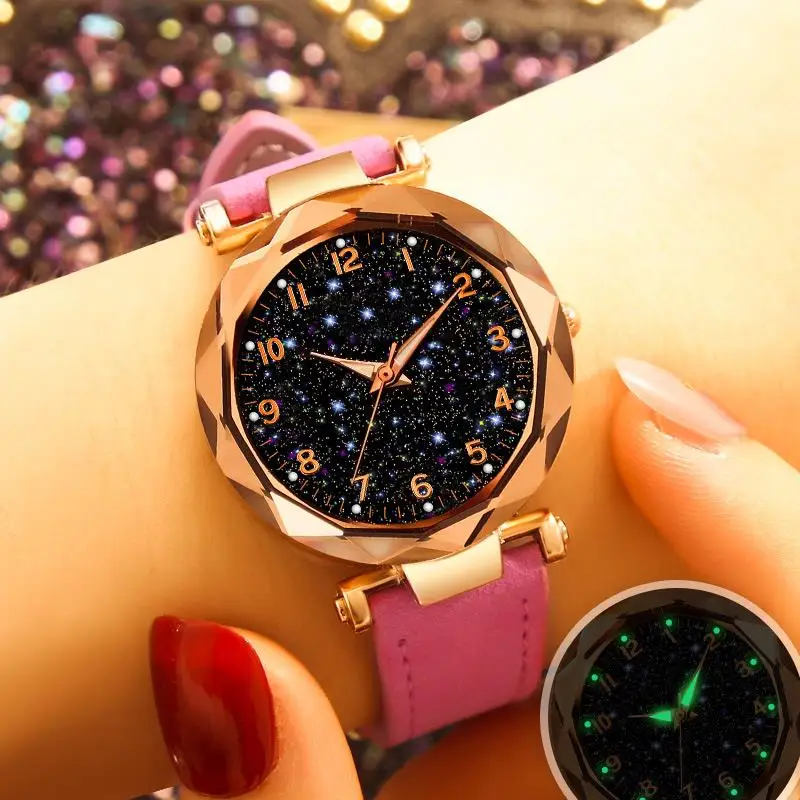 Роскошные женские часы Звездное небо часы платье наручные часы кожаный ремешок Кварцевые часы Женские Reloj Mujer Orologio Donna Numeri