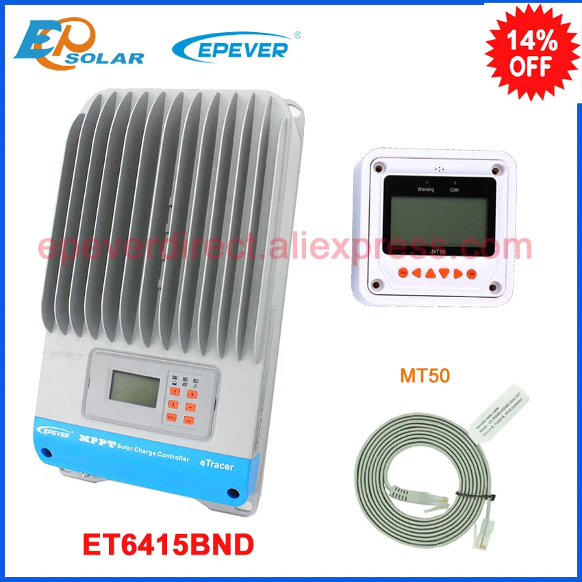 

controller built in lcd display mppt 60A 60amp solar panel battery regulator ET6415BND with MT50 remote meter 48v 36v work