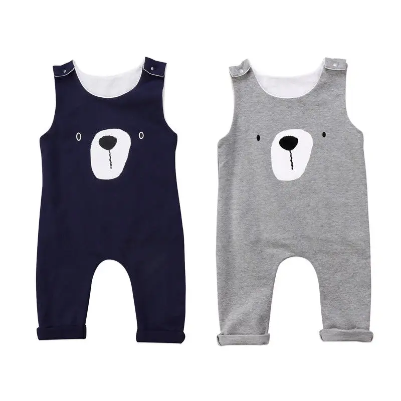 

2018 Kids Baby Boys Girls Sleeveless Button Romper Cartoon Bear Jumpsuit Clothes Summer Cute Outfits 0-24M SS