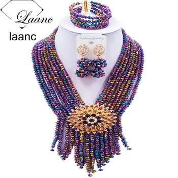 

Laanc Fashion Crystal Multicolor Plated Beads African Jewelry Set 2017 Nigerian Wedding Party Jewelry Sets S8RSK018