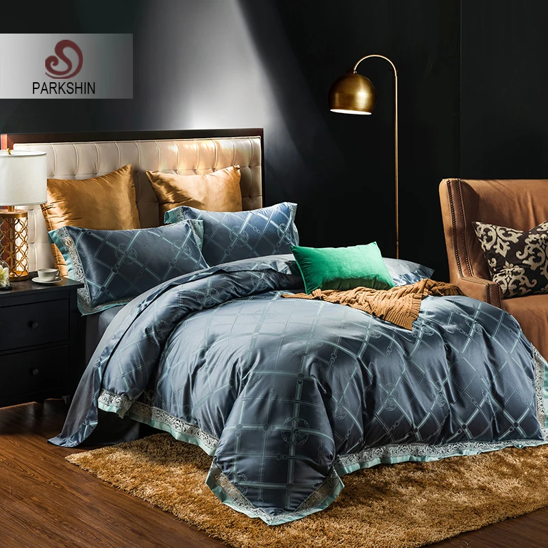 

ParkShin Luxury Bedding Set Bed Sheet Pillowcases Duvet Cover Set 4pcs 100%Bed Linen Euro Silk Bedspread Double Queen King Size